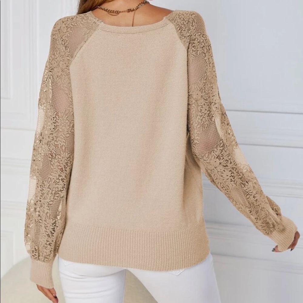 Boho lace raglan sleeve sweater light gray - Picture 12 of 15